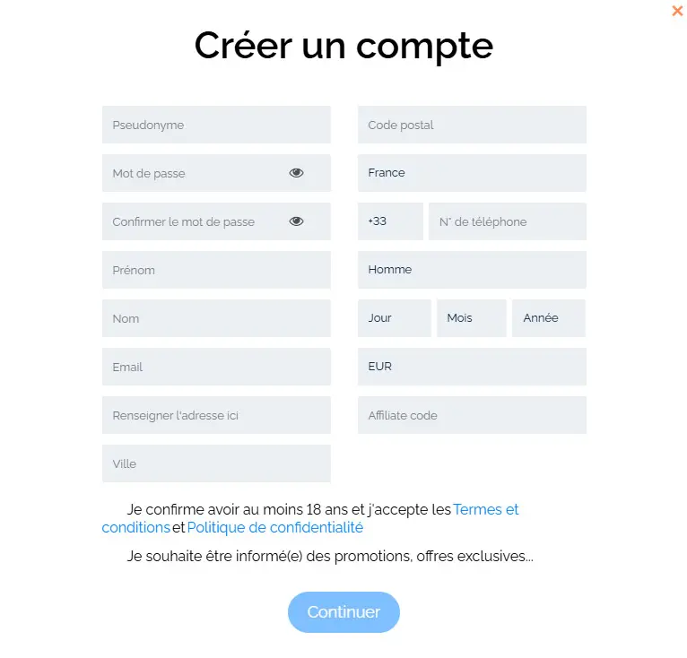 Processus d'inscription Parklane Casino